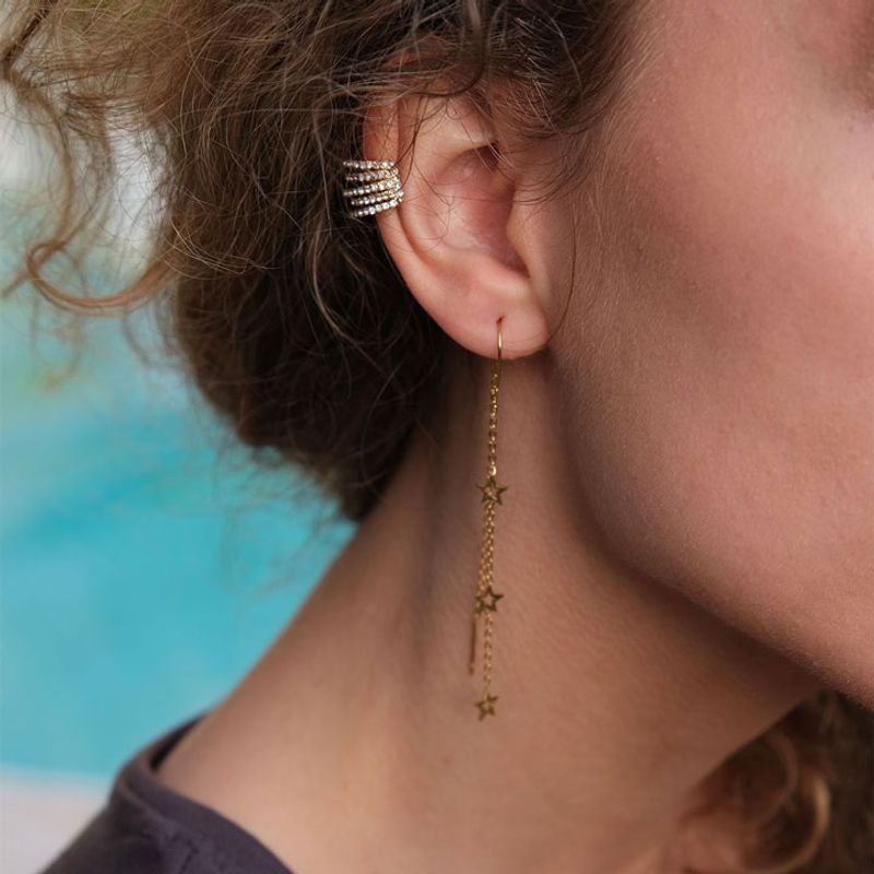 A&C - Sett med tre øredobber stjerner - Steel 14K