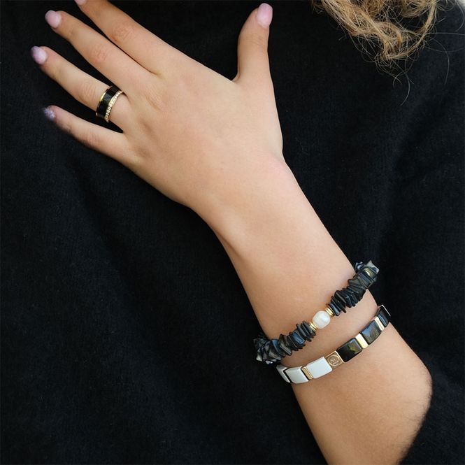 Hovedbilde A&C - Emaljert armbånd 17 cm - Black/White