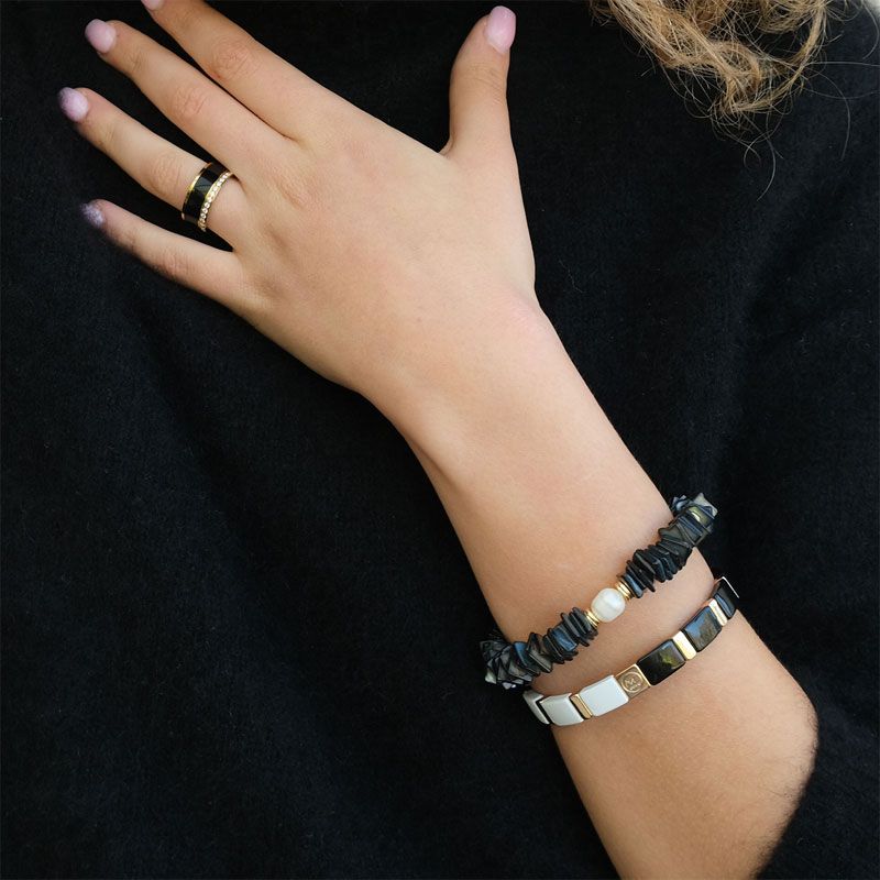 A&C - Emaljert armbånd 17 cm - Black/White