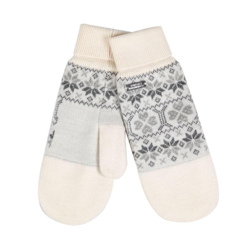 Scand. Ex. - Strikkede votter dame - Snøhvit/grå melert