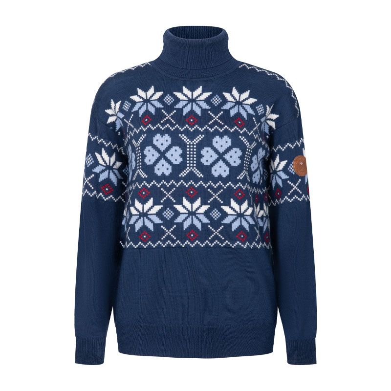 Scand. Ex. - Strikket genser med rullekrage dame - Marineblå/støvblå