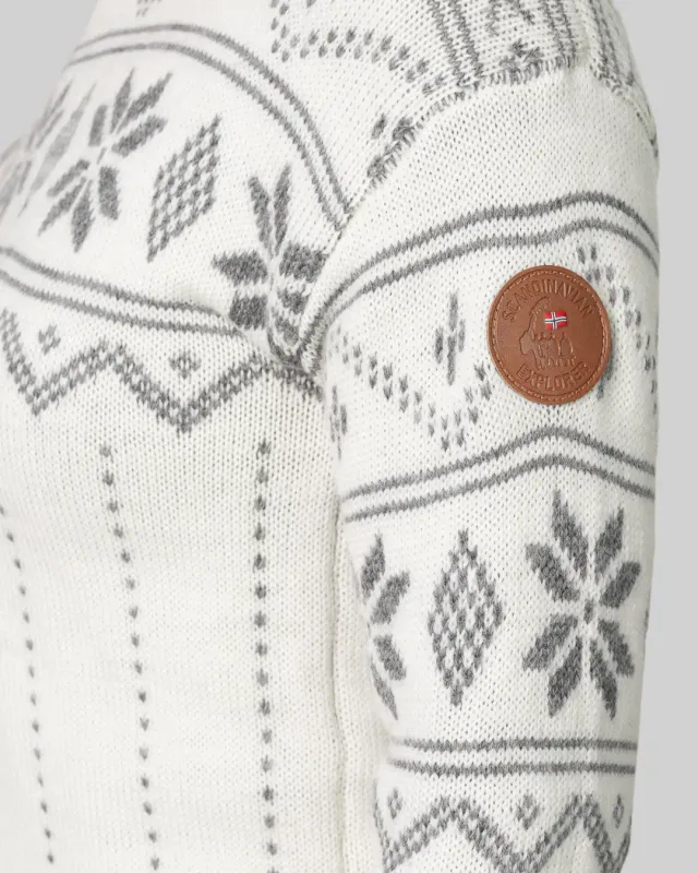 Scand. Ex. - Strikket genser med rund hals unisex - Snøhvit/grå melert