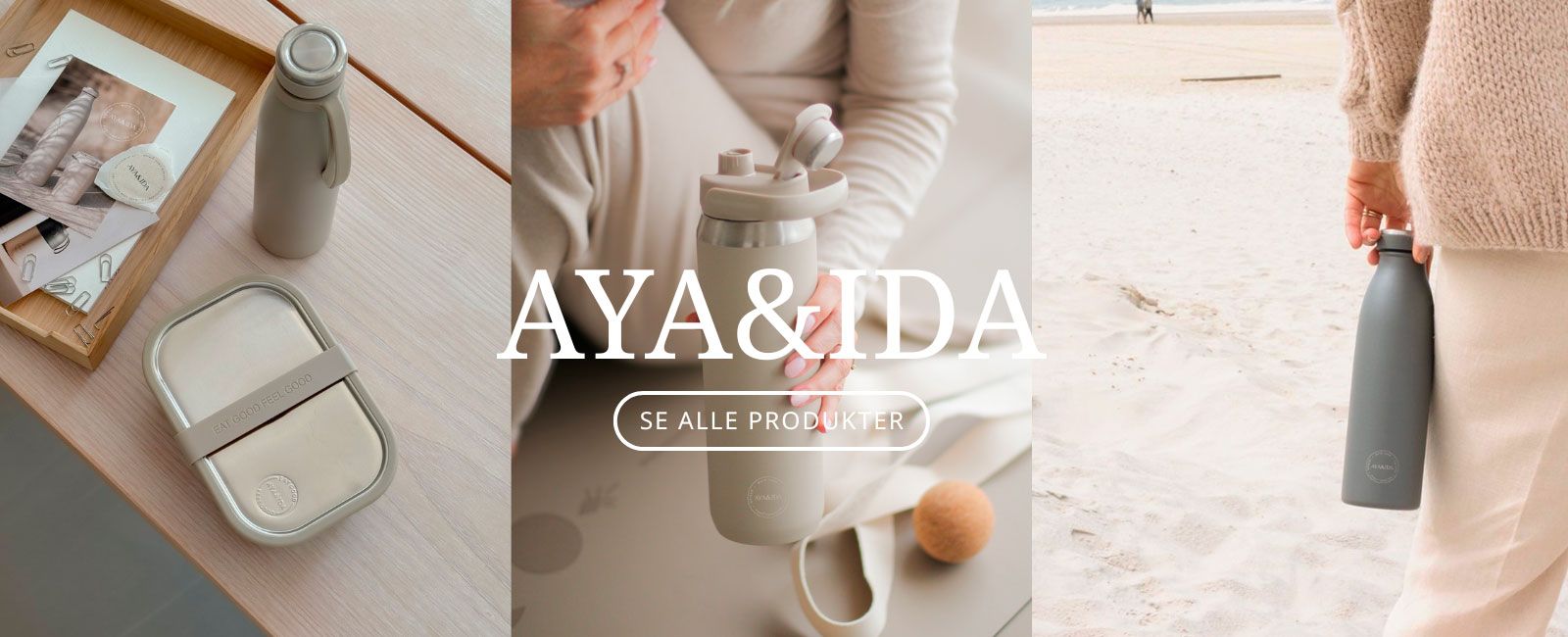 AYA&IDA designer, utvikler og produserer produkter som kan erstatte de mange plast- og engangsproduktene på markedet. Kolleksjonen inkluderer drikkeflasker, Food'ie for restene dine, 2-Go-kopper, matbokser og diverse tilbehør.