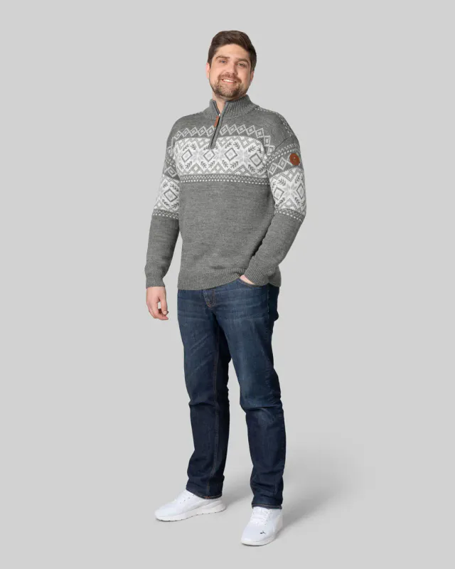 Scand. Ex. - Strikket genser half zip unisex - Grå melange/snøhvit